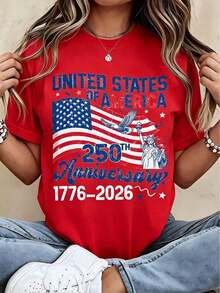 Camiseta patriótica del 250 aniversario de los Estados Unidos de América 1776 2026 con diseño de bandera estadounidense y Estatua de la Libertad para la celebración del Día de la Independencia - Rojo - Ver 1