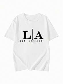 Camiseta de moda femenina de verano de manga corta camiseta de moda casual al aire libre 'letra' estampada camiseta casual femenina suelta - Blanco - Ver 3
