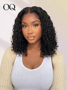 OQ Hair Wear And Go Natural Black Deep Wave Wig, 7x5 Pre-Cut Transparent Lace Front Wig, 180% Density, 10-16 Inch Pre-Plucked Hairline, Natural Looking Human Hair, Free Shipping For Christmas, Essential For Halloween Travel, Y2K Style, Fashionable, Perfect For Holiday Vacation - S1 - View 1
