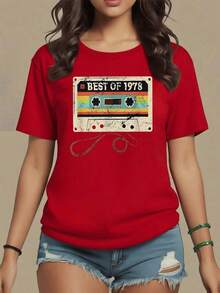 Retro Cassette Graphic With "Best Of 1978" Text Symbolizing Nostalgia And Passion For Classical Music. Women's T-Shirt, 100% Soft And Comfortable Cotton, Maija Women. - 紅色 - 查看 8