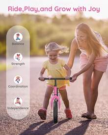 Lilian & Gema Bicicleta de Equilibrio para Niños con Iluminación Colorida, 12'' para Niños de 2 a 5 Años con Asiento y Manillar Ajustables, Regalo de Bicicleta para Niños y Niñas - Rosa - Ver 8