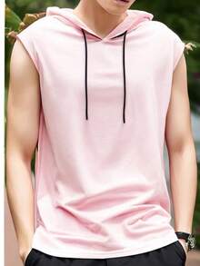 Hooded Tank Top In 100% Cotton Mesh - Rusty Rose - View 8