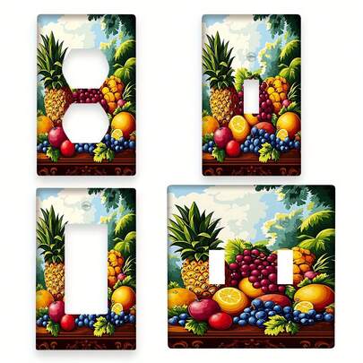 1pc Fruit Theme Wall Plate Light Switch Cover - Vibrant Tropical Pineapple And Grape Design, 1 Set/2 Sets Easy Installation No Wiring Required, Durable Decorative Outlet Cover For Kitchen, Bathroom, Bedroom, Living Room, Exotic Fruit Design | Artistic Power Socket Cover, Fruit Kitchen Decor
