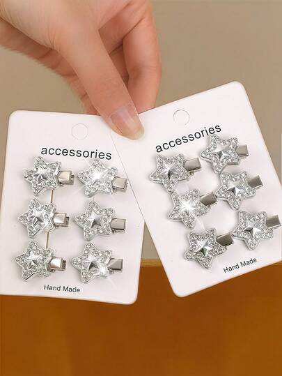 12pcs Cute Shiny Sequin Star Hair Clips, Versatile Bangs & Ponytail Hairpins, Daily Use Hair Accessories For Girls