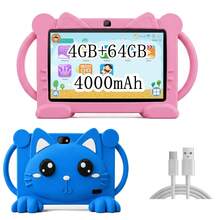 Tablet 7.0-Inch,Double Handle, Android13,4GB RAM+64GB ROM, Display IPS1280x800 2MP+5MP Camera, 4000mAh Battery, Parental Control, Shockproof Cartoon Cat Case Education, Games - Multicolor - View 1