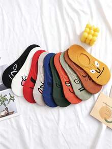 1/5/10 Đôi tất tàng hình in hình ngộ nghĩnh mới, tất cotton mỏng chống trượt, tất tàng hình unisex in hình biểu cảm dễ thương, tất mỏng chuyên dụng cho giày thể thao in hình biểu cảm, phong cách thường ngày vui nhộn (Chỉ có tất, không kèm lót giày) - Nhiều màu - Xem 2