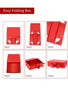 Red Gift Box With Ribbon, Suitable For Groom And Groomsmen, Magnetic Closure Design, Foldable Rectangular Luxury Gift Box, Ideal For Weddings, Christmas, Halloween, Birthdays And More - Red - View 4