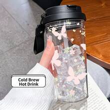 1個/5個 500ml 櫻花與蝴蝶圖案塑膠杯附吸管，冰咖啡果汁咖啡茶燕麥奶，透明冰咖啡杯配精緻粉色花卉與蝴蝶圖案，適合日常使用，女孩與自然愛好者的理想禮物 - 多色-蝴蝶玫瑰 - 查看 5