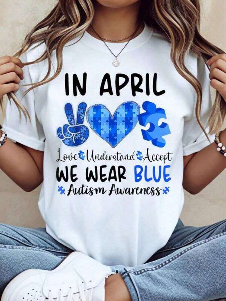 En abril nos vistemos de azul para promover la conciencia sobre el autismo, el amor, la comprensión y la aceptación. - Blanco - Ver 1