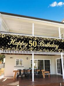 1pc Black Gold 50th Birthday Banner, Happy Birthday Backdrop, 50th Birthday Hanging Flag, Birthday Party Supplies, Background Cloth, 50th Birthday Gifts, Party Favors, Photo Props, Birthday Decoration For Home, Room Decoration, Wall Decoration, Outdoor Fence Decor - Black and Gold 50th Birthday - View 5
