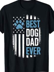 Camiseta Vintage "El Mejor Papá de Perros de la Historia" - Bandera Americana y Diseño de Cachorro, Camiseta Casual de Cuello Redondo para Regalo del Día del Padre - Ropa Deportiva Adecuada para Entrenamiento y Uso Casual con Perros. Mismo Estilo para Hombres y Mujeres, Camiseta de Verano de Manga Corta Estampada. Camiseta de Algodón, Ropa Casual. - Negro - Ver 1