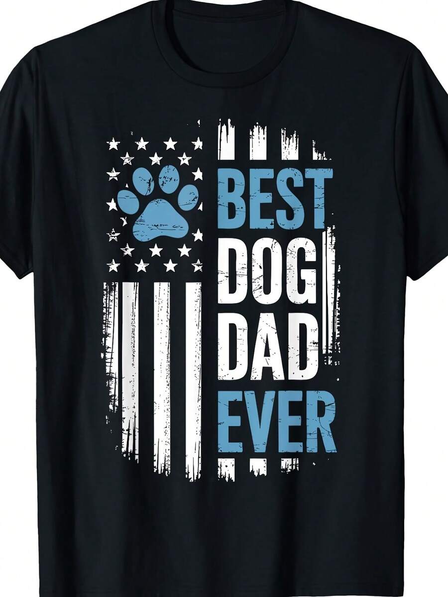 Camiseta Vintage "El Mejor Papá de Perros de la Historia" - Bandera Americana y Diseño de Cachorro, Camiseta Casual de Cuello Redondo para Regalo del Día del Padre - Ropa Deportiva Adecuada para Entrenamiento y Uso Casual con Perros. Mismo Estilo para Hombres y Mujeres, Camiseta de Verano de Manga Corta Estampada. Camiseta de Algodón, Ropa Casual. - Negro - Ver 1