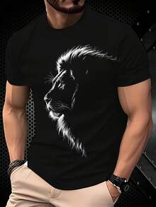 Herren-T-Shirt mit schwarzem Löwenprint – Auffälliges urbanes T-Shirt mit Rundhalsausschnitt, leicht für den Alltag, ideal für urbane Mode und ganzjährigen Stil, atmungsaktives Material, lockeres und bequemes T-Shirt für Herren. - Zurück - Übersicht 6