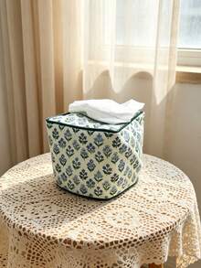Cubierta estética para caja de pañuelos con estampado floral, soporte cuadrado y suave reutilizable para servilletas de estilo bohemio, adecuado para el hogar, la cocina, el comedor, el baño, la oficina, la cafetería y el spa, regalo ideal para la primavera y el Día de la Madre - Caja de pañuelos verde - Ver 1