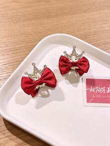 2件組公主皇冠髮夾，高端紅色蝴蝶結皇冠髮夾，優雅3D皇冠兒童髮飾 - 彩色 - 查看 8