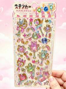 3D Gem-Shaped Stickers, Candy And Magic Wand Diamond Stickers, Reusable Decorative Decals. Suitable For Notebooks, Water Bottles, Skateboards, Etc. Perfect As Gifts And Reward Decorations. - Multicolor - View 11