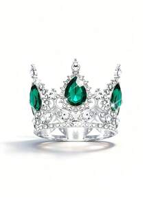 1 pieza Corona nupcial, corona de princesa redonda lujosa y brillante con decoración de flores para vestido de novia, accesorios para el Día de San Valentín, verano, playa, elegante, fiesta - Multicolor - Ver 26