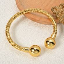 1 pieza Brazalete abierto de cobre chapado en oro de 14K con hilos de oro trenzados y cuentas elegante y vintage, perfecto para mujer, ideal para uso diario, fiestas y banquetes, regalo perfecto - Dorado - Ver 4