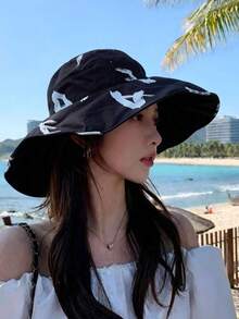 1 pieza Nuevo sombrero de ala ancha con forma de trébol de cuatro hojas, sombrero de verano reversible casual de poliéster con protección UV para damas y niños, adecuado para reuniones al aire libre - multicolor - Ver 21