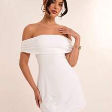 Summer Beach Vacation Solid White Off-Shoulder Back Bow Mini Dress, Suitable For Daily Dating, Night Out, Nightclubs, Parties, Get-Togethers, Cocktail Parties, Pool Parties, Back-To-School Season Clothes, School Season Dresses, Holiday Dresses Women's Dresses, Elegant, Beach Outfits For Woman / Beach, Wedding Guest Dress Women / Bridal Shower Dress White, Graduation Dress / Graduation Outfit, Brunch Outfits For Women, Concert Outfit Women / Rave Outfits Festival / Country Concert Outfi - Blanco - Ver 8