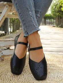 Summer New French Retro Hollow Mary Jane Shoes, Strap Soft Bottom Breathable Comfortable Versatile Casual Shoes, Literary Style For Daily Commute And Student Wear - Black - View 5