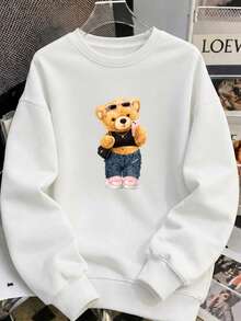 Women's Bear Blogger Style Crew Neck Sweatshirt (No Hood) - Winter - 白色 - 查看 2
