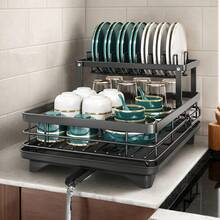 Heavy Duty Dish Drying Rack For Kitchen Countertop - Thick Carbon Steel Structure With Drainage Pipe, High Load Bearing Capacity, Moisture-Proof And Rust-Resistant, Large Capacity For Plates, Bowls, Cups And Cutting Boards, Keeps Kitchen Countertop Neat And Organized - Multicolor - View 9
