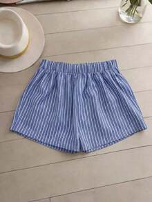 Conjunto de 2 piezas de mujer tejido a rayas de estilo elegante para el verano - Azul lavado medio - Ver 4
