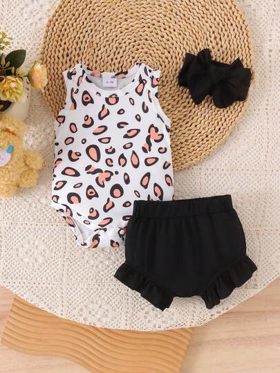 2pcs Newborn Baby (Girl) Cute Comfortable Minimalist Camisole Romper + Shorts Set, Lightweight Summer Homewear