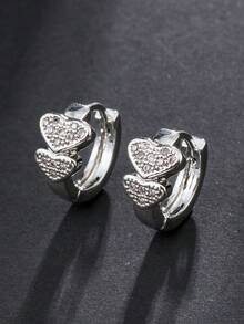 1 Đôi bông tai thời trang đính đá Cubic Zirconia lấp lánh dành cho nữ; Thiết kế hình trái tim, bông tai mạ vàng đồng; Bông tai mạ bạc, lý tưởng để đeo hàng ngày và làm quà tặng ngày Valentine. - Bông tai hình trái tim - Xem 8