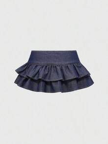 Grunge Punk Vintage Blue Y2K Millennium Style Ultra Low Waist Sexy Ruffle Hem Mini Denim Skirt - Lavado oscuro - Ver 2