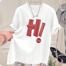 Camiseta de manga corta de algodón puro para mujer, nuevo estilo de verano 2024, corte holgado, estilizante, a la moda, de alta gama, versátil, con estampado de letras elegante. - Negro - Ver 4