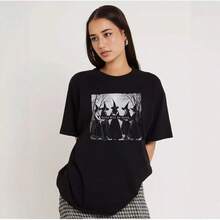 Camiseta de manga corta 100% algodón puro, estilo americano de verano, personalizada, retro, moderna, divertida, con estampado rejuvenecedor, de corte holgado. - Negro - Ver 2