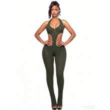 Women's Summer Jumpsuit Sexy Deep V Neck Sheer Panel Bodycon Slim Fit Solid Color Knit Romper For European And American Fashion  Outfit - 白色 - 查看 10