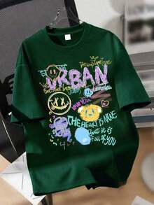 Women's 100% Cotton Shirt - Soft Short Sleeve T-Shirt With Urban Graffiti Print For Teens, Casual Street Style Top For Summer. Lightweight, Breathable, Summer Best-Seller - 深綠色 - 查看 3