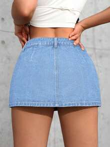 Tall Minifalda vaquera ultracorta, de moda para el verano - Lavado ligero - Ver 2