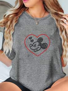 Camiseta casual de cuello redondo con estampado de ratón en forma de corazón - Camiseta de manga corta estilo Y2K para mujer, cómoda para todas las estaciones, lavable a máquina, atuendo moderno hecho de tela de alta calidad [1]-Camiseta unisex de algodón holgada de manga corta y cuello redondo estilo vintage urbano - Blanco - Ver 10