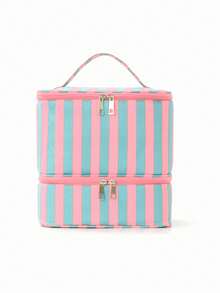 Caja de almacenamiento de cosméticos de doble capa con insertos organizadores de esmalte de uñas desmontables, bolsa de almacenamiento de maquillaje de gran capacidad, adecuada para viajes, tocador, salón y uso doméstico - Multicolor - Ver 4
