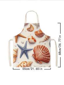 1 pieza, Delantal de poliéster con estampado de estrella de mar, concha, medusa y pez, adecuado para cocinar, hornear y jardinería - se puede usar como vestimenta para la cocina y el comedor. - Multicolor - Ver 14