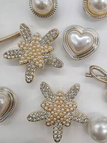 16PCS Golden Bowtie Star ABS Shoe Charms Accessories Bling Rhinestone Heart Clog Shoes Buckles DIY Decorations Faux Pearl Shoe Clips Ornaments - Multicolor - View 6