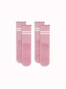 1/2/3 Pairs Cuffed Striped Yoga Socks, Non-Slip Mid-Calf Socks For Pilates, Fitness, Workout - Multicolor - View 6
