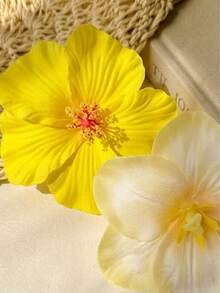 5pcs/Set Girl's Beach Holiday Hibiscus & Lotus Flower Hair Clips, Made Of High-Quality Materials With Yellow Flower Decor, Suitable For Fixing Flyaways And Bangs, Sweet And Fashionable Bohemian Style, Suitable For Daily Use, Festivals, Parties, Beach Trips, A Great Gift Accessory For Girls - Yellow - View 6