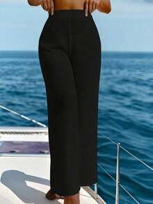 Pantalones de Baño de Color Sólido - Negro - Ver 7