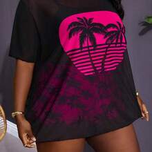 CURVE+ Curved Plus Size Women's Minimalist Casual T-Shirt+Plus Size Vest Bikini+Plus Size Shorts, Suitable For Daily Wear On Summer Beach Vacations, Plus Plus Size Three Piece Swimsuit,Curve Plus ,Hoho Vacationbeach Outfits For Woman/Beach Dress/Beach Vacation Outfits/Beach Essentials / Graduation/Tea Party Dresssummer/Country/Beach Vacation Outfits/Beach Outfits/Beach Wear Plus Size Bathing Suits Women - Multicolor - Ver 7