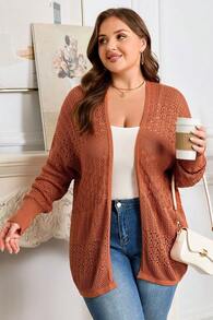 Cardigan Taglie Forti Marrone Ruggine con Motivo a Maglia Mista e Fronte Aperto - Marrone ruggine - Visualizzare 4