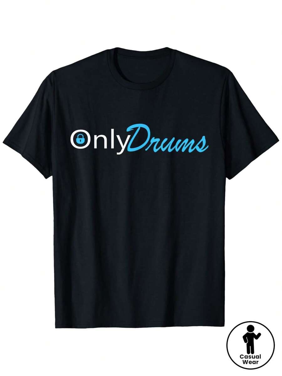 Camiseta de regalo Drums Solely para bateristas - Negra, unisex, talla S para adulto, manga corta, estilo moderno, temática musical, corte casual, ligeramente elástica, cuello redondo cómodo, camiseta casual de manga corta adecuada para uso en exteriores, una camiseta de manga corta adecuada para el hogar, uso diario, fiestas y viajes-perfecta como regalo para amigos o familiares. - Negro - Ver 1