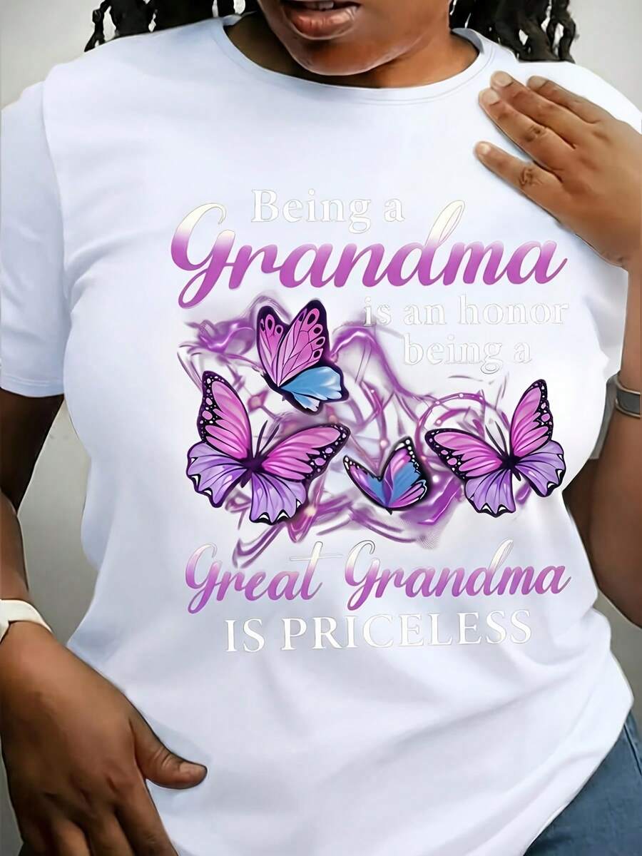 Camiseta Casual de Mujer Talla Grande, Estampado Floral de Rosa Azul, Cuello Redondo Suave, Ligera y Transpirable, Talla Extra Grande