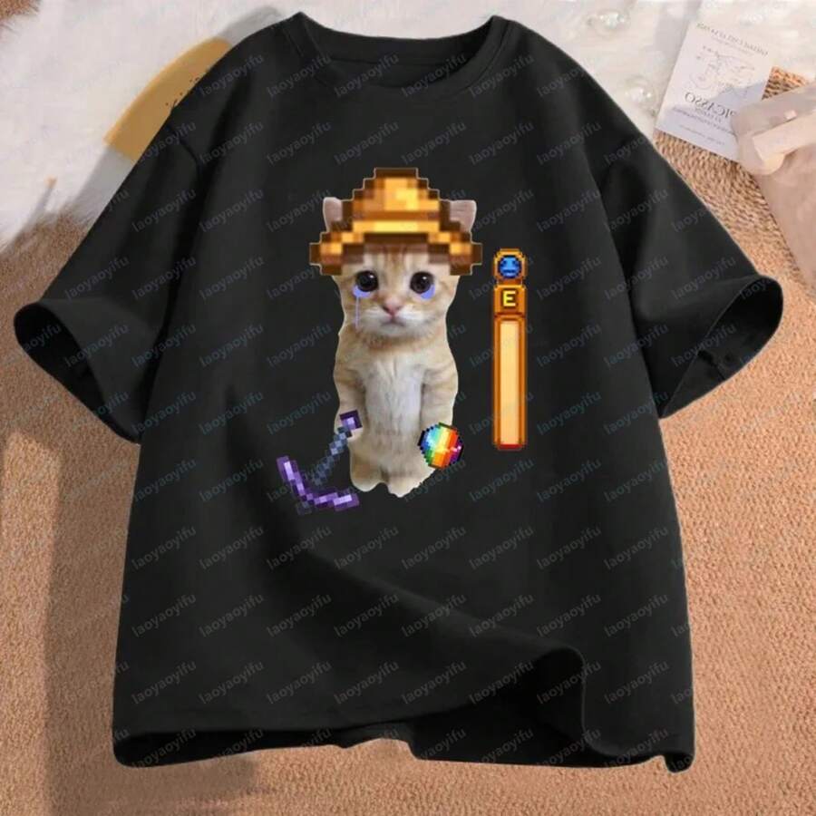 Camiseta para Hombre con Estampado de Videojuegos, Cuello Redondo, Manga Corta, Diseño Streetwear Harajuku Casual, Ideal para Verano - Negro - Ver 1