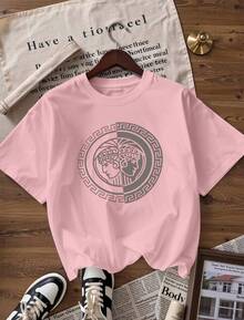 Short-Sleeve T-Shirt With Classic Gray Print, A  Short-Sleeve T-Shirt For Spring And Summer 2026, Made In Mexico, 180 Grams. Cartoon Print, Couple Design, Suitable For Indoor Or Outdoor Wear. Crew Neck, Unisex, Ideal For The Office And Leisure. One-Pack. - PK-P631577SLNDXZGY414 - 查看 4