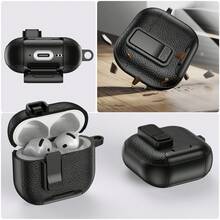 1個 Airpodspro3 蘋果無線藍牙耳機保護殼 Airpods4 皮革紋理 鎖扣式 支架軟保護套 - 彩色 - 查看 1